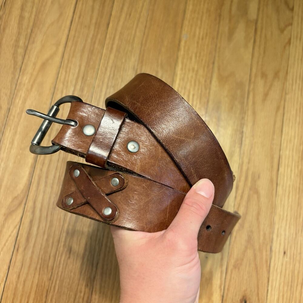 Polo Ralph Lauren Belt Italian Leather Size 40 X-Stitch Criss-Cross Rivet Cowboy